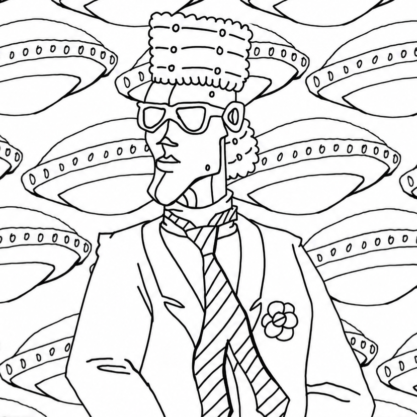 Detailed robot line art from the coloring book