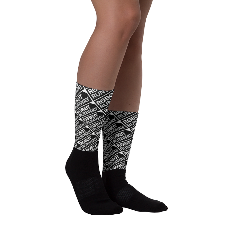 Robot Runway Black & White Logo Socks