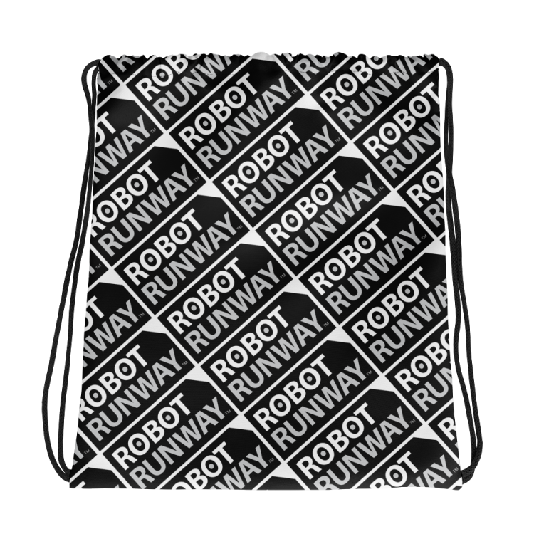 Robot Runway Black & White Motif Drawstring bag