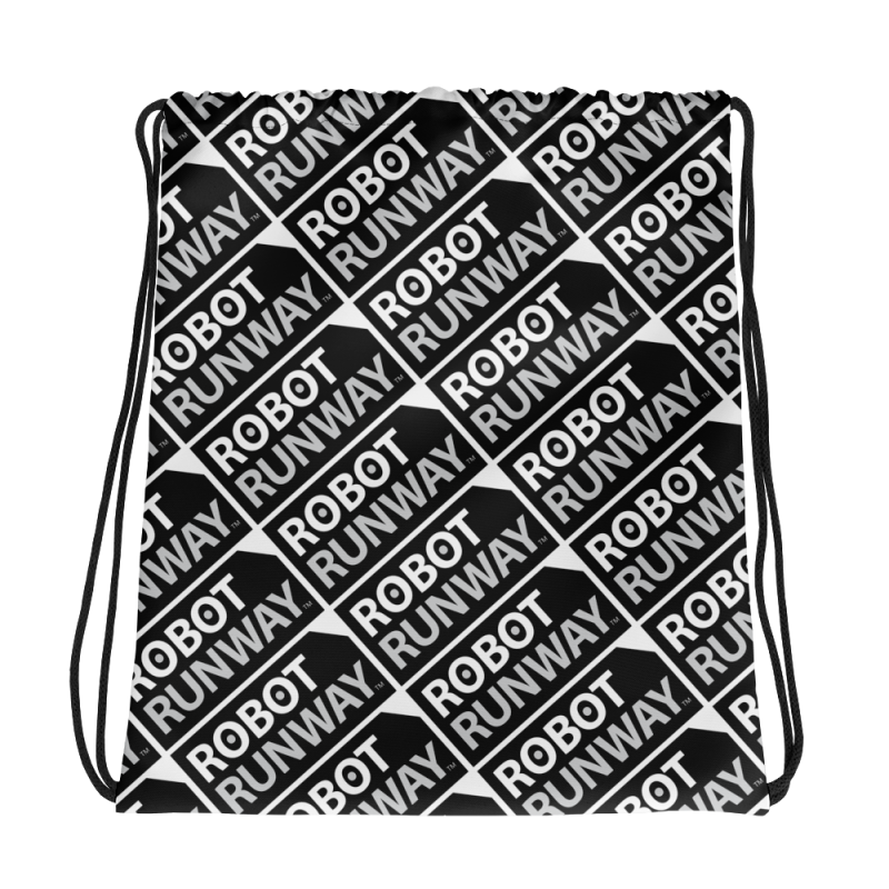 Robot Runway Black & White Motif Drawstring bag