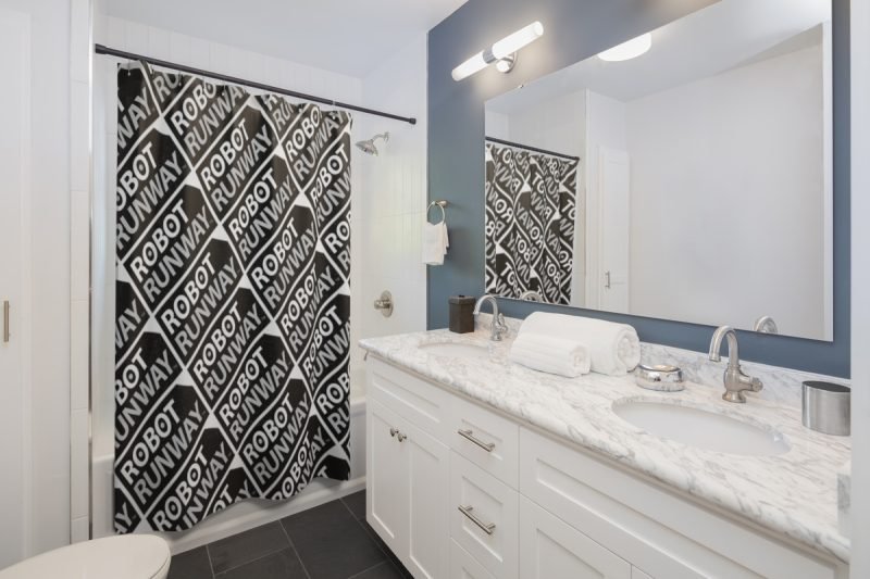 Robot Runway™ Black & White Motif Shower Curtains - Image 2