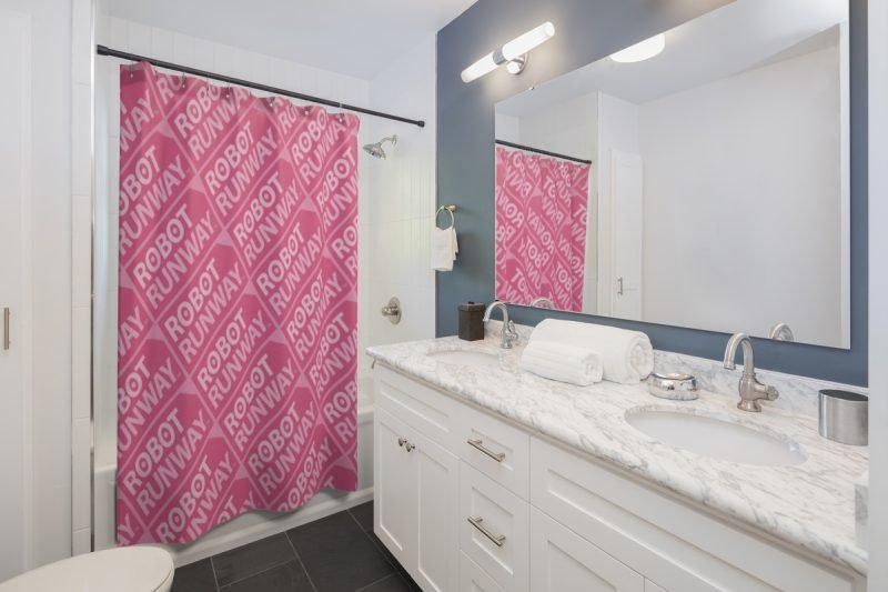 Robot Runway™ Pink Motif Shower Curtains - Image 2