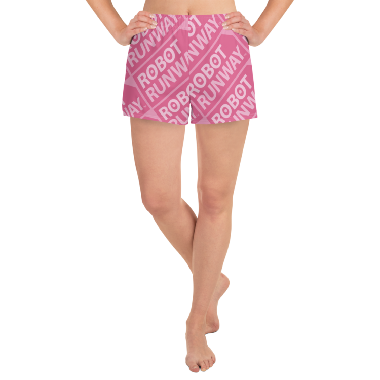 Robot Runway™ Pink Logo Motif Women’s Athletic Short Shorts