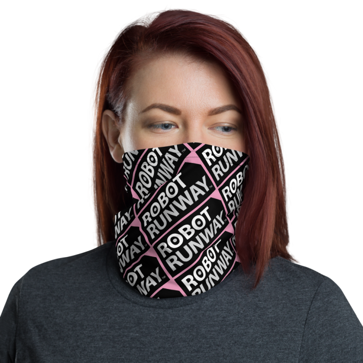 Robot Runway Pink, White & Gray Face Mask Neck Gaiter