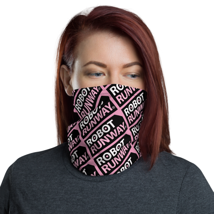 Robot Runway Pink, White & Black Face Mask Neck Gaiter