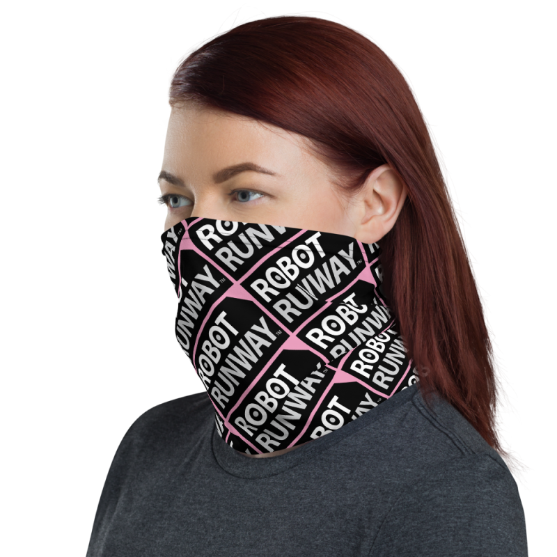 Robot Gifts Ideas - Robot Runway Pink, White & Gray Face Mask Neck Gaiter