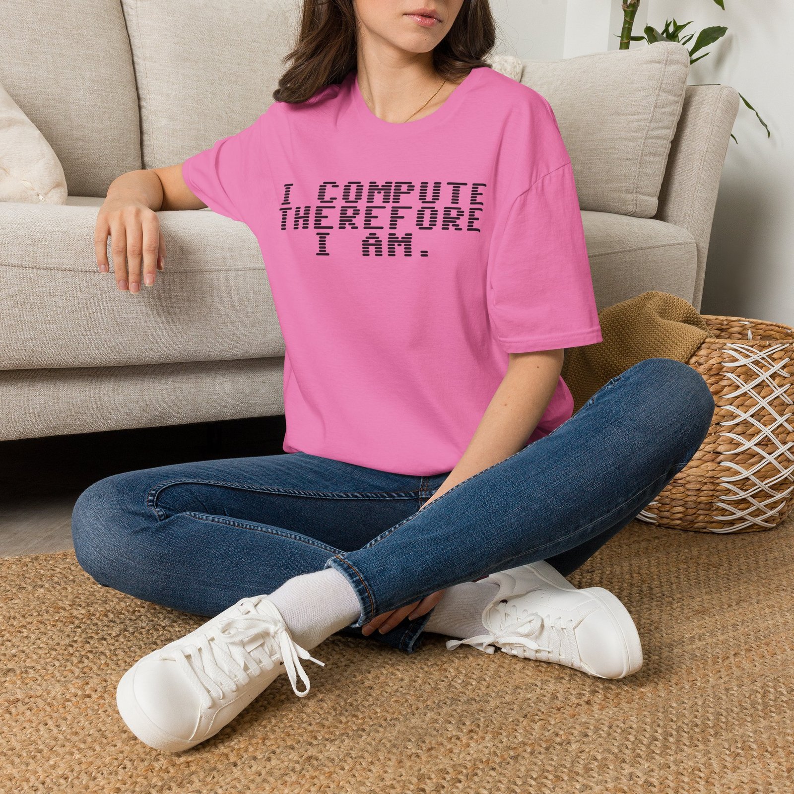 Robot Runway® Computer Science T-Shirt — "I Compute Therefore I Am" Black Text Retro Pixel Tee - Image 10