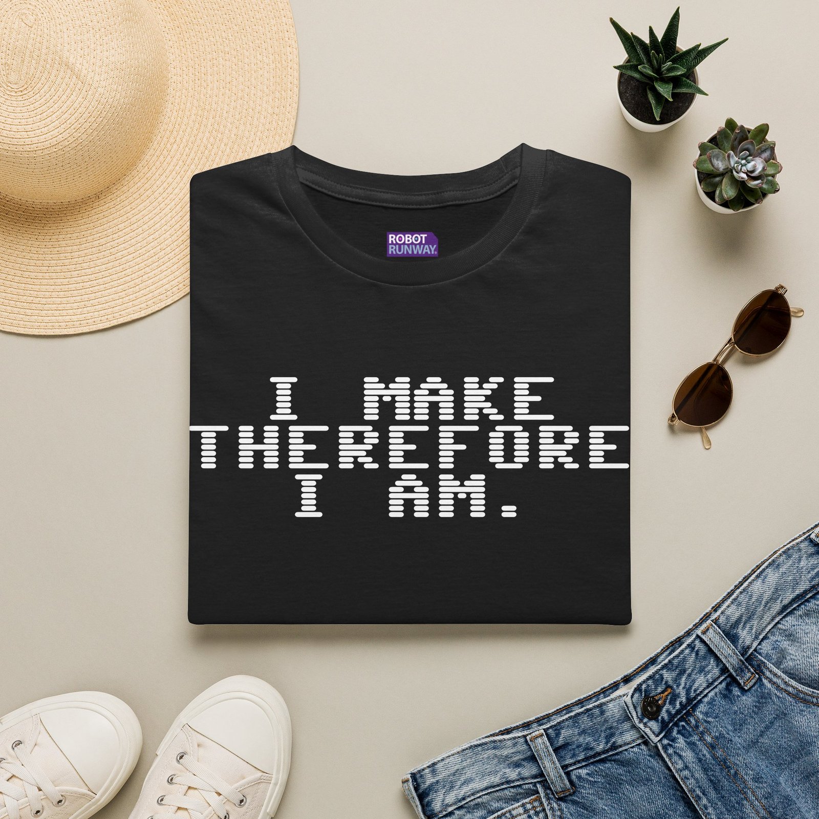 Robot Runway® T-Shirt — I Make Therefore I Am T‑Shirt — Geeky Programmer Statement Tee - Image 2