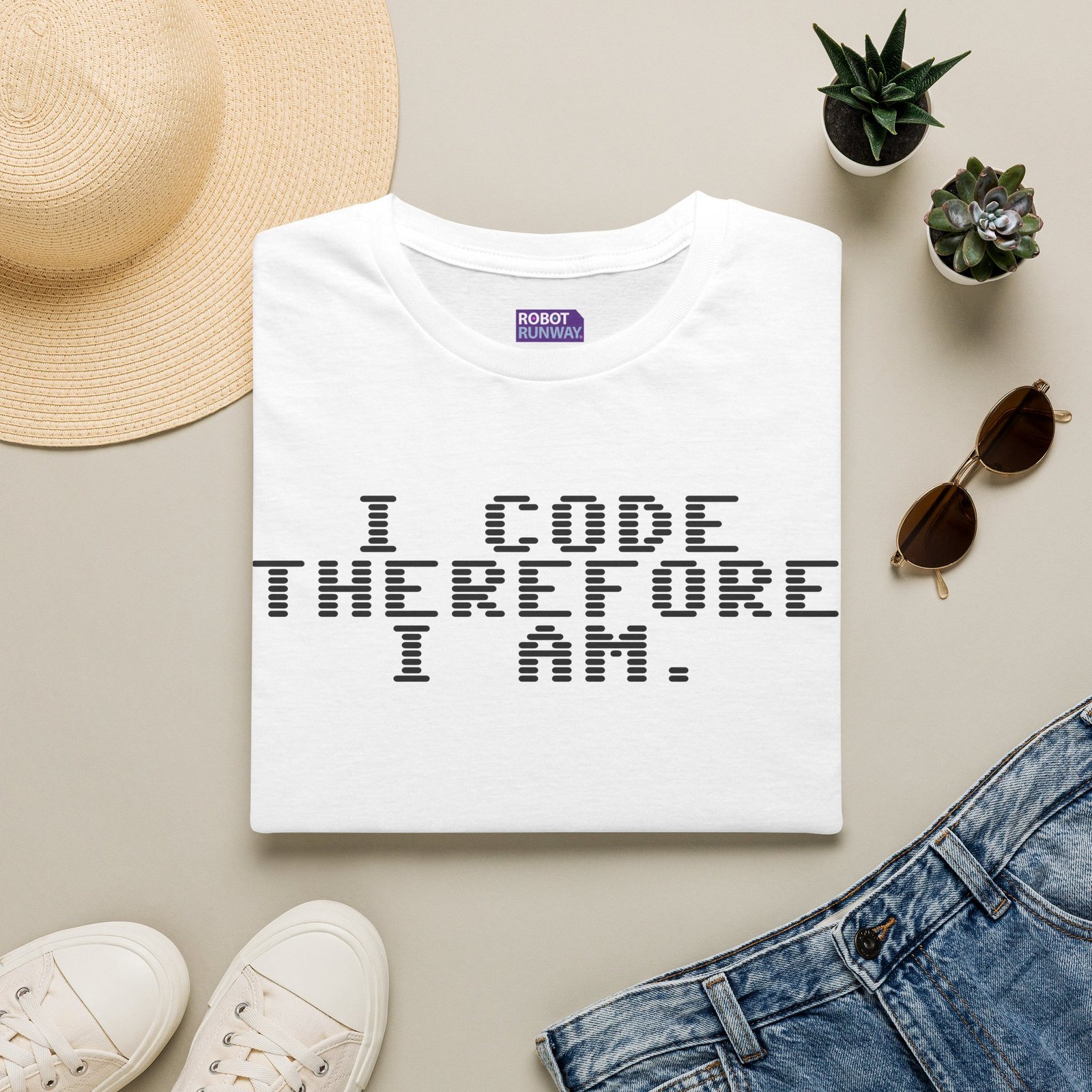 Robot Runway® T-Shirt — Programmer Tee — "I Code Therefore I Am" Graphic T-Shirt - Image 2