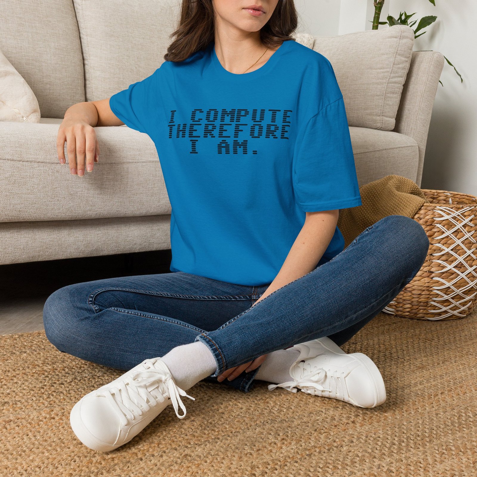Robot Runway® Computer Science T-Shirt — "I Compute Therefore I Am" Black Text Retro Pixel Tee - Image 18