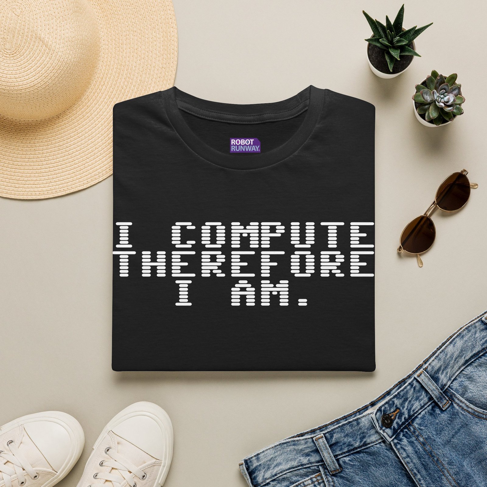 Robot Runway® Computer Science T-Shirt — "I Compute Therefore I Am" Retro Pixel Tee - Image 2