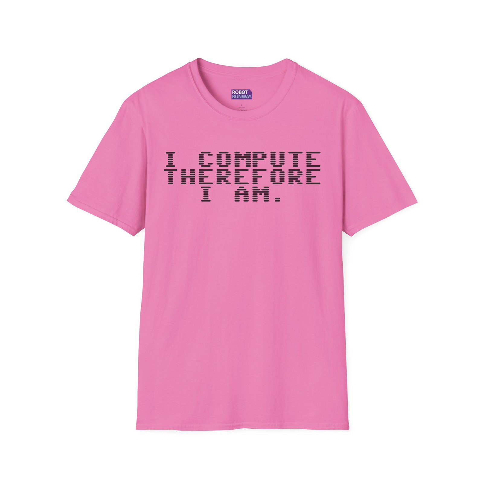 Robot Runway® Computer Science T-Shirt — "I Compute Therefore I Am" Black Text Retro Pixel Tee - Image 11