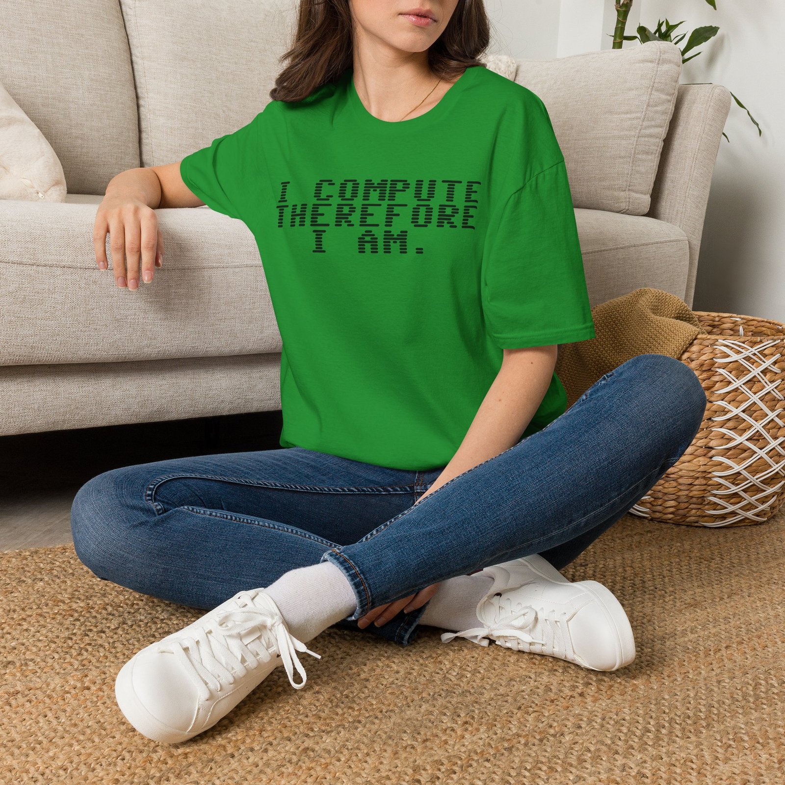 Robot Runway® Computer Science T-Shirt — "I Compute Therefore I Am" Black Text Retro Pixel Tee - Image 14