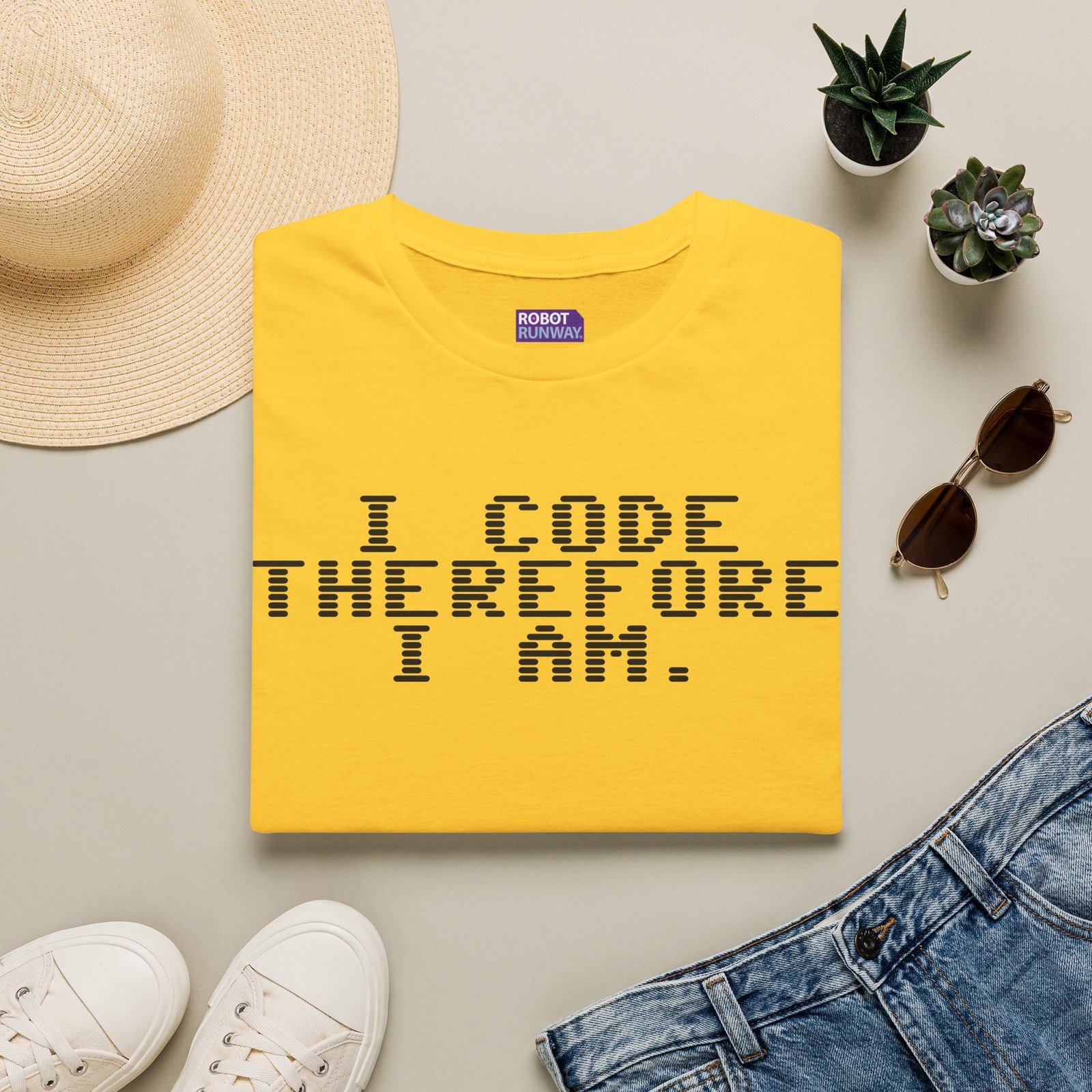 Robot Runway® T-Shirt — Programmer Tee — "I Code Therefore I Am" Graphic T-Shirt - Image 25