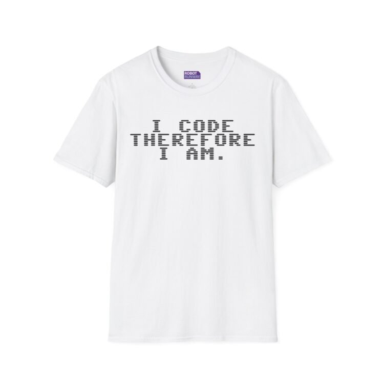 Robot Runway® T-Shirt — Programmer Tee — “I Code Therefore I Am” Graphic T-Shirt
